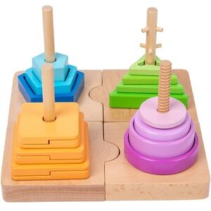 Montessori Colorful Shape Sorter Stacker Wooden Toy